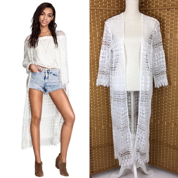 Hm Coachella White Crochet Cardigan Sz 